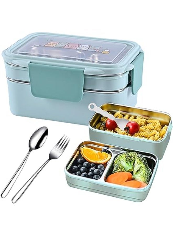 Adando 2-Layer Insulated Bento Lunch Box for Adults and kids with Tableware & Bag, Large Capacity, Convenient and Multifunctional, Leakproof, Microwave and Dishwasher (Blue) - Image 1